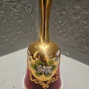 Cranberry Bell Hand Painted Murano Glass